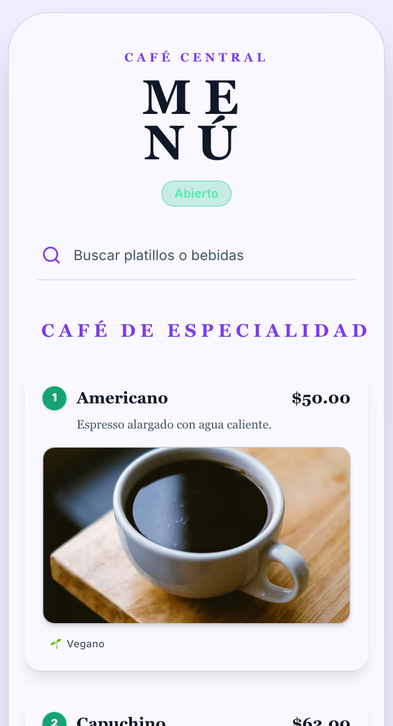 Menú digital con la plantilla Gourmet Grid